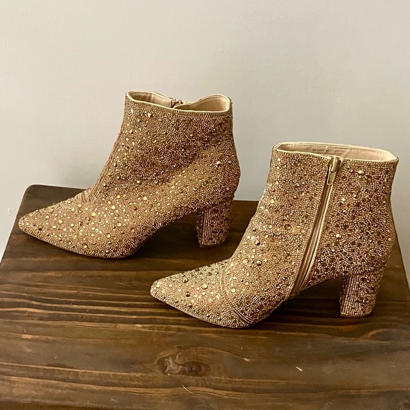 Betsey Johnson Cady Gold Rhinestone Boots 9 Holiday Party Night Out - Picture 3 of 6
